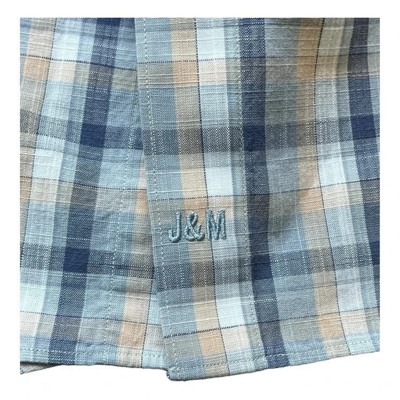Johnston & Murphy Tailored Fit Plaid Short Sleeve Button Down Men Size Large - Picture 7 of 9